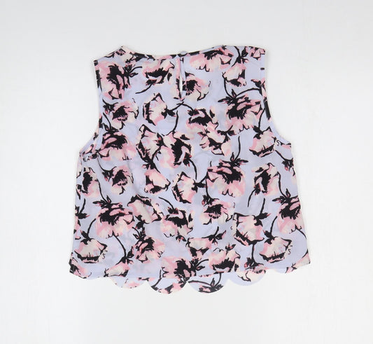 Miss Selfridge Womens Multicoloured Floral Polyester Basic Blouse Size 10 Round Neck