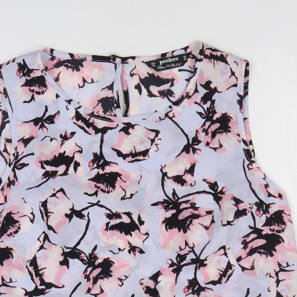 Miss Selfridge Womens Multicoloured Floral Polyester Basic Blouse Size 10 Round Neck