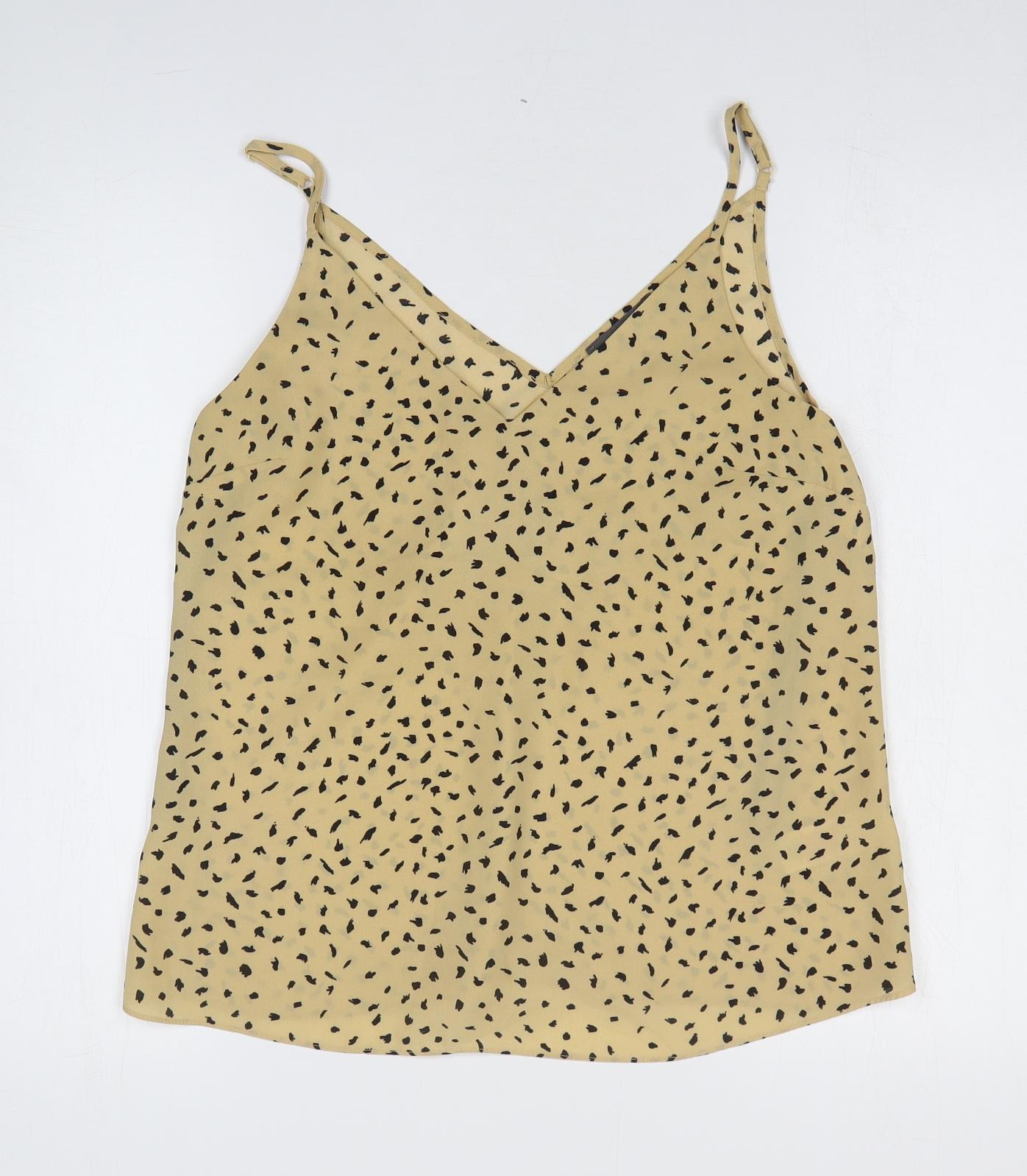 Primark Womens Beige Geometric Polyester Basic Tank Size 12 V-Neck