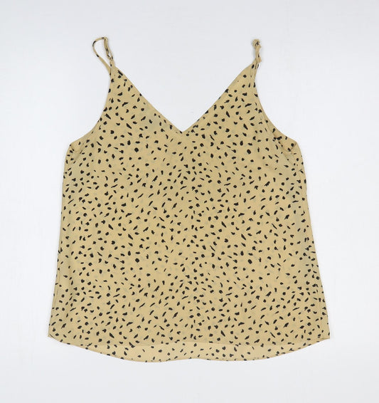 Primark Womens Beige Geometric Polyester Basic Tank Size 12 V-Neck