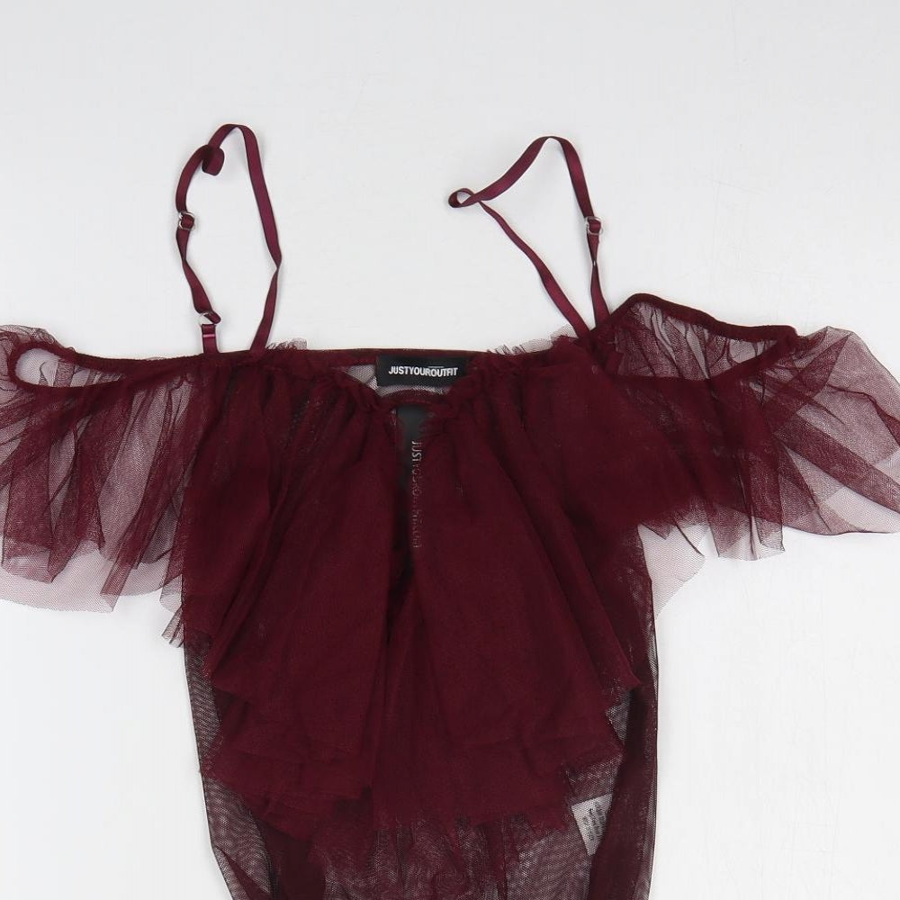 Just Your Outfit Womens Red Polyester Bodysuit One-Piece Size M Snap