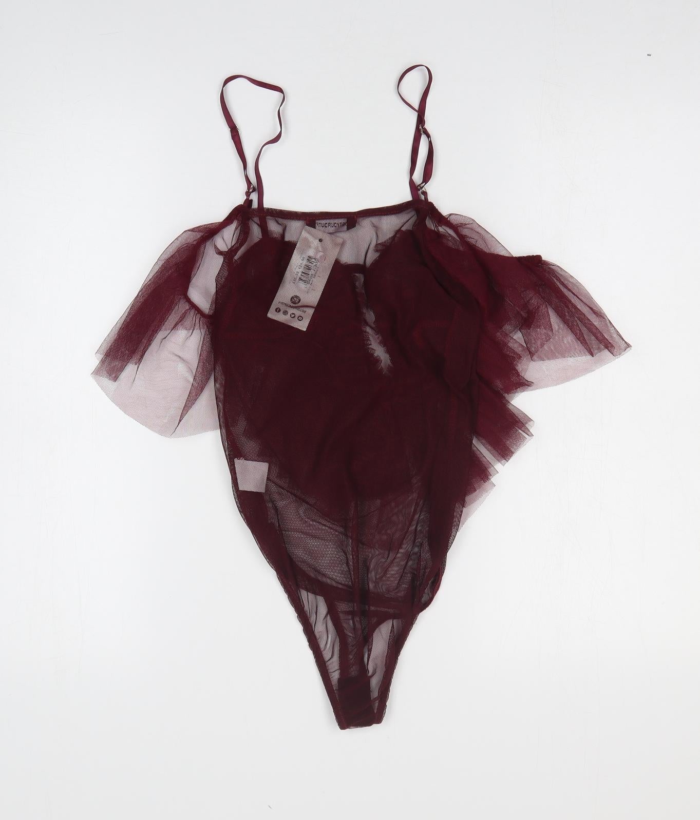 Just Your Outfit Womens Red Polyester Bodysuit One-Piece Size M Buckle