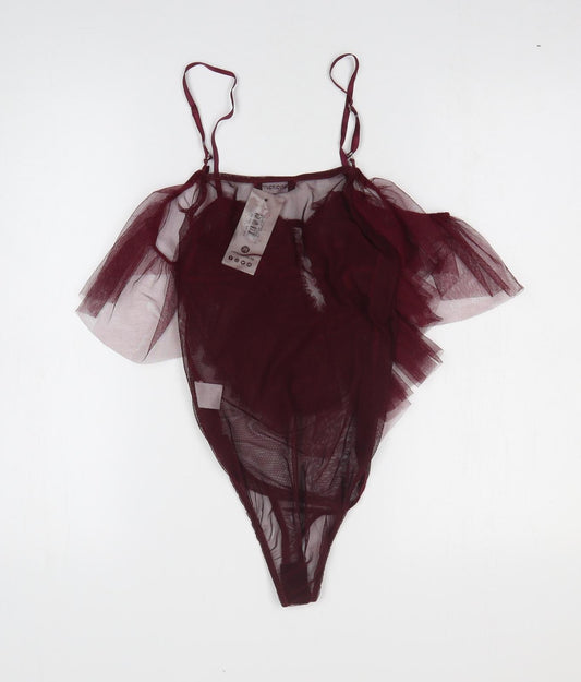 Just Your Outfit Womens Red Polyester Bodysuit One-Piece Size M Buckle