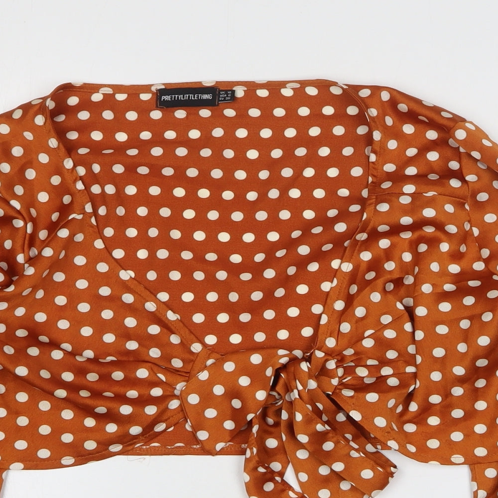 Womens UK Size 10 PRETTYLITTLETHING Orange Cropped Blouse
