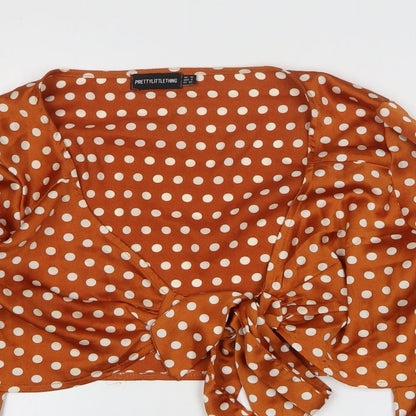 Womens UK Size 10 PRETTYLITTLETHING Orange Cropped Blouse