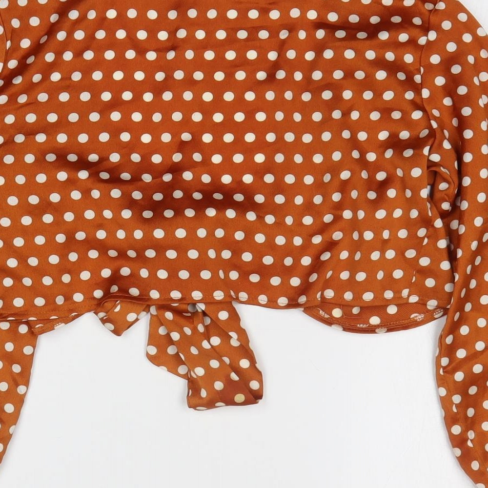 Womens UK Size 10 PRETTYLITTLETHING Orange Cropped Blouse