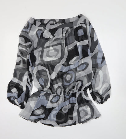 Elise Ryan Womens Grey Geometric Polyester Shift Size S Boat Neck Pullover