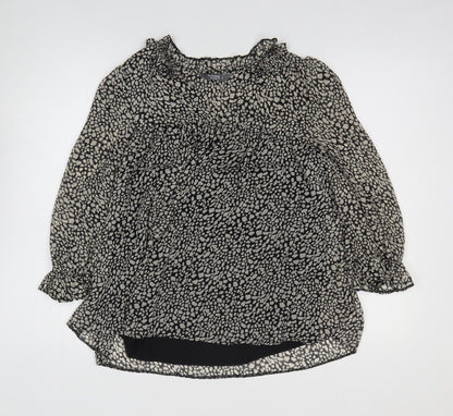 Nutmeg Womens Grey Geometric Polyester Basic Blouse Size 8 V-Neck