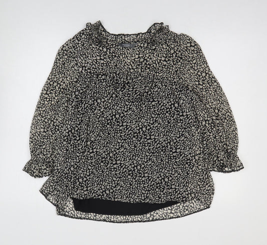 Nutmeg Womens Grey Geometric Polyester Basic Blouse Size 8 V-Neck