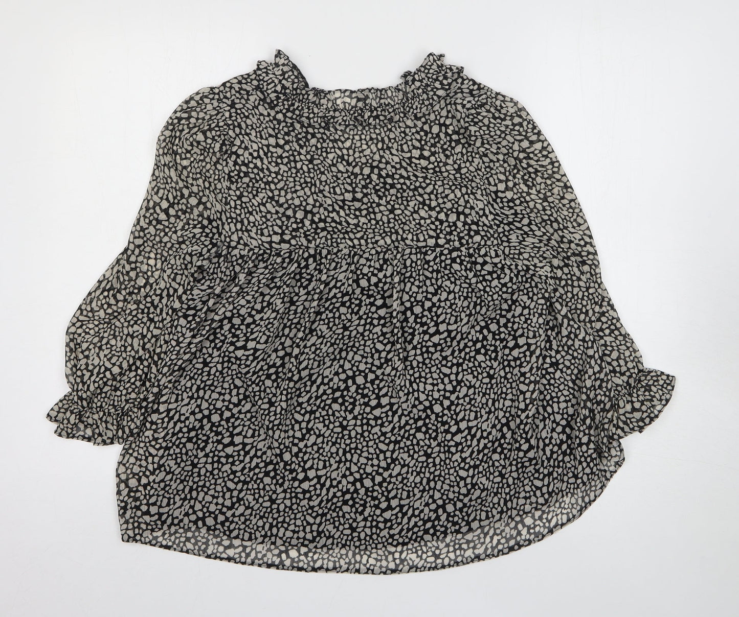 Nutmeg Womens Grey Geometric Polyester Basic Blouse Size 8 V-Neck