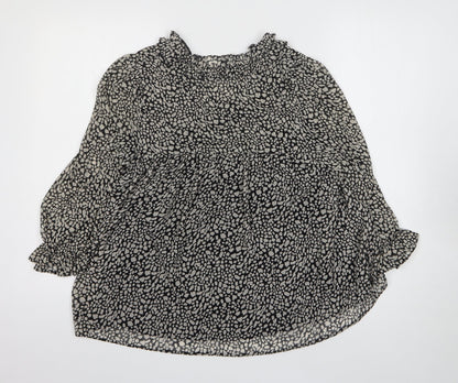 Nutmeg Womens Grey Geometric Polyester Basic Blouse Size 8 V-Neck