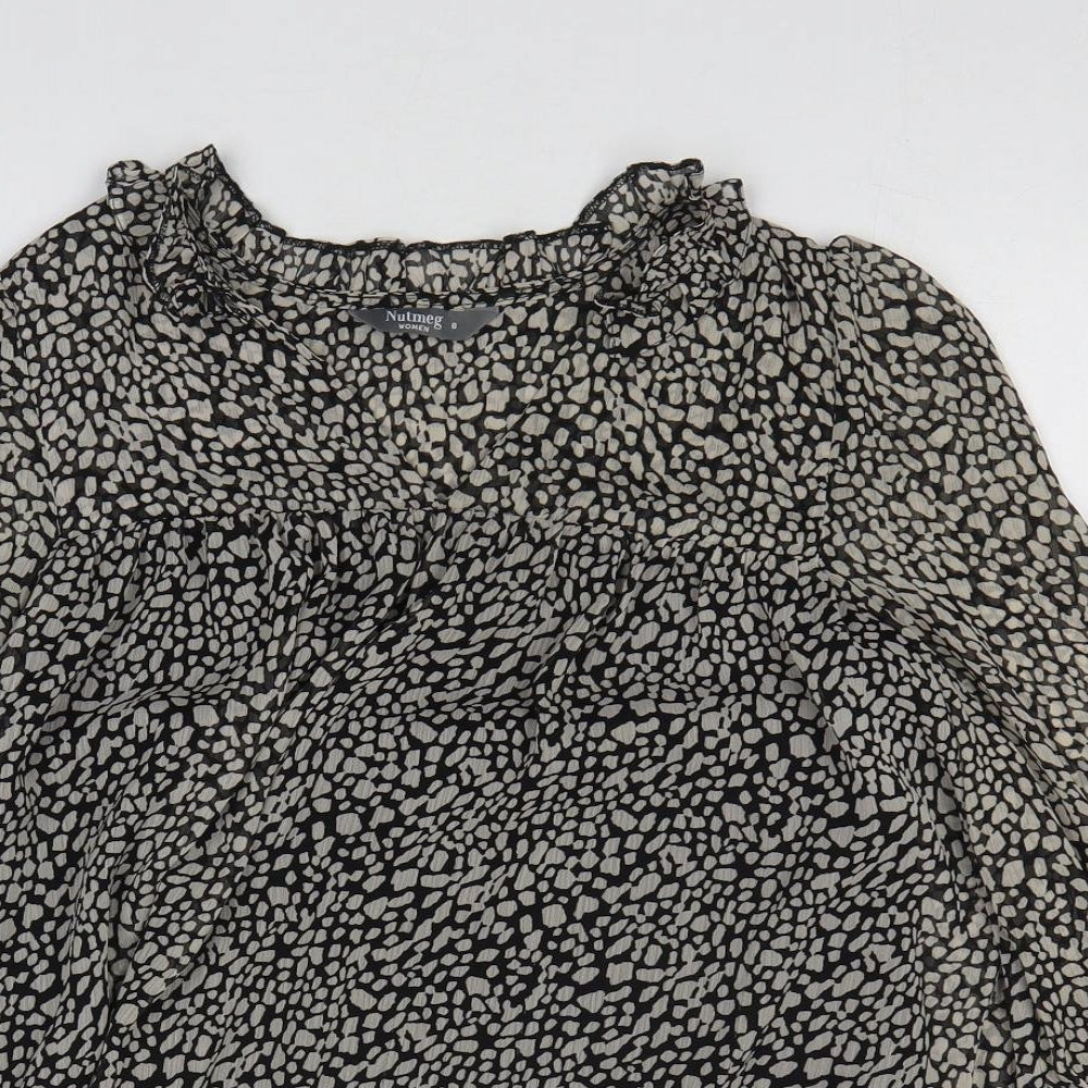 Nutmeg Womens Grey Geometric Polyester Basic Blouse Size 8 V-Neck