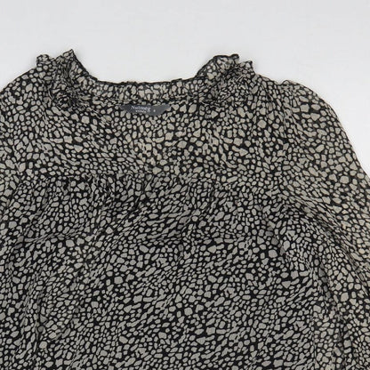 Nutmeg Womens Grey Geometric Polyester Basic Blouse Size 8 V-Neck