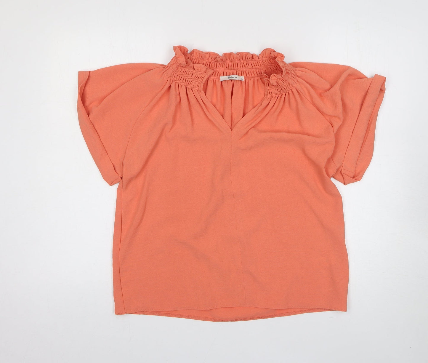 TU Womens Orange Polyester Basic Blouse Size 10 V-Neck