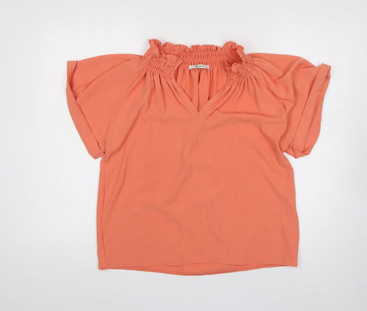 TU Womens Orange Polyester Basic Blouse Size 10 V-Neck