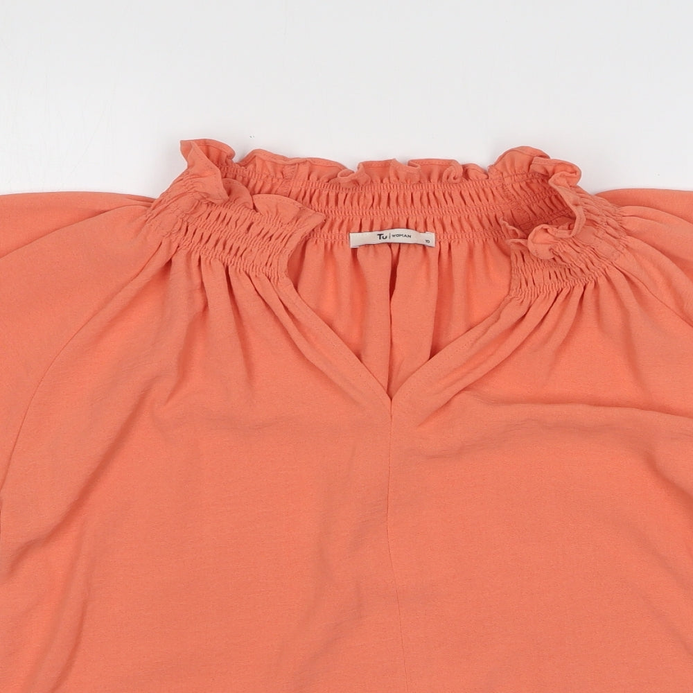 TU Womens Orange Polyester Basic Blouse Size 10 V-Neck