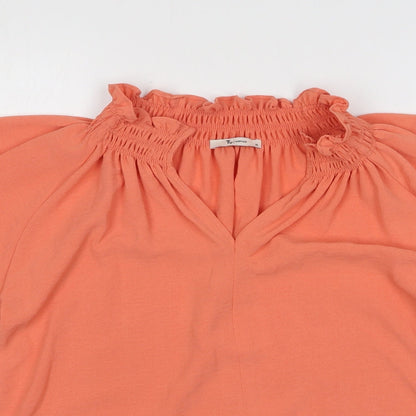 TU Womens Orange Polyester Basic Blouse Size 10 V-Neck