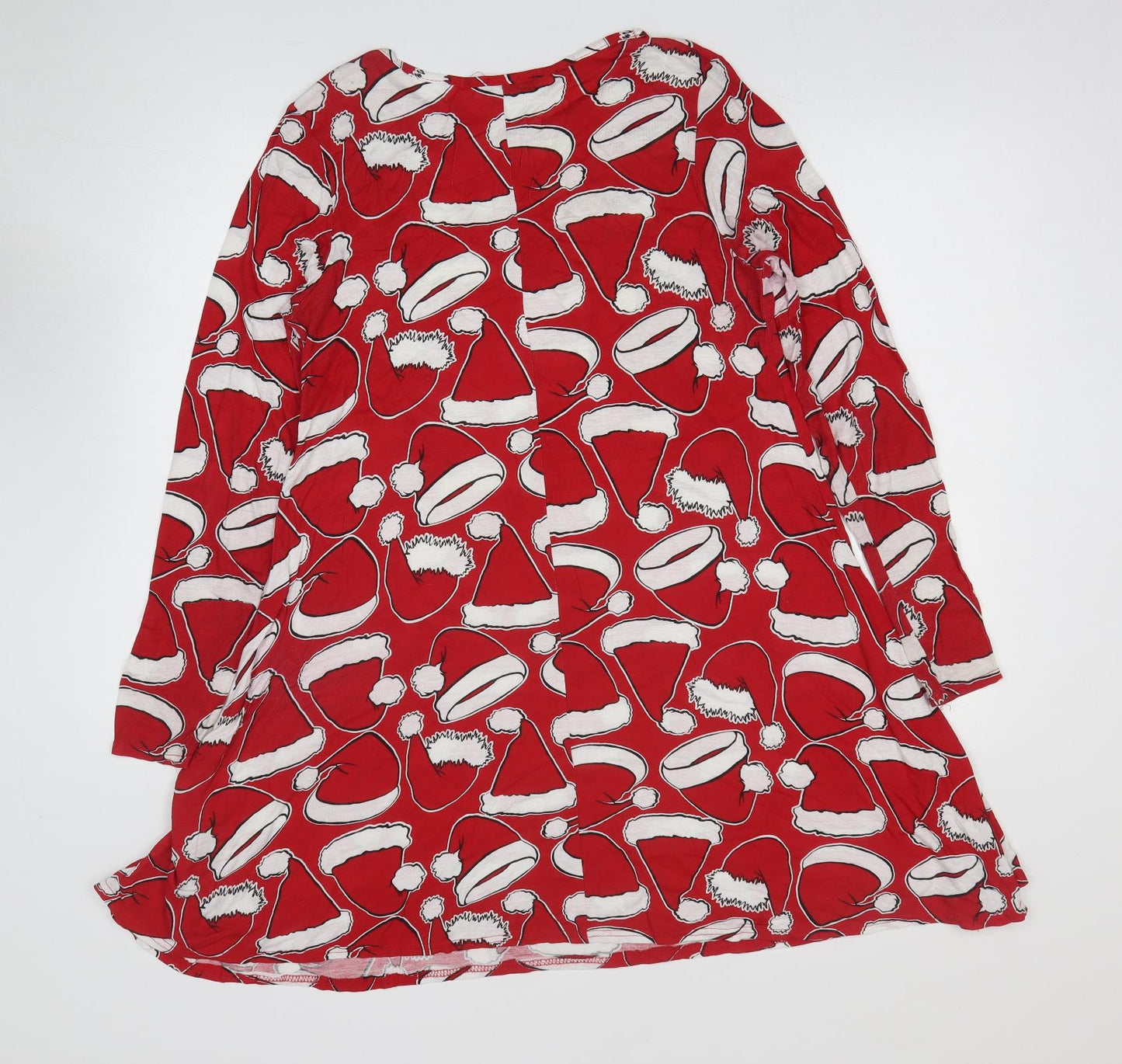 Sara Womens Red Geometric Viscose Sheath Size S Round Neck Pullover - Christmas Santa Hats