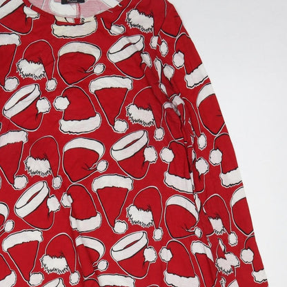 Sara Womens Red Geometric Viscose Sheath Size S Round Neck Pullover - Christmas Santa Hats