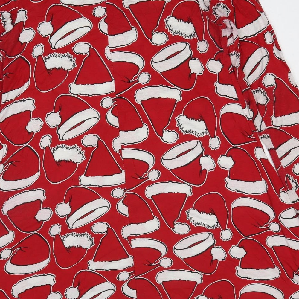 Sara Womens Red Geometric Viscose Sheath Size S Round Neck Pullover - Christmas Santa Hats