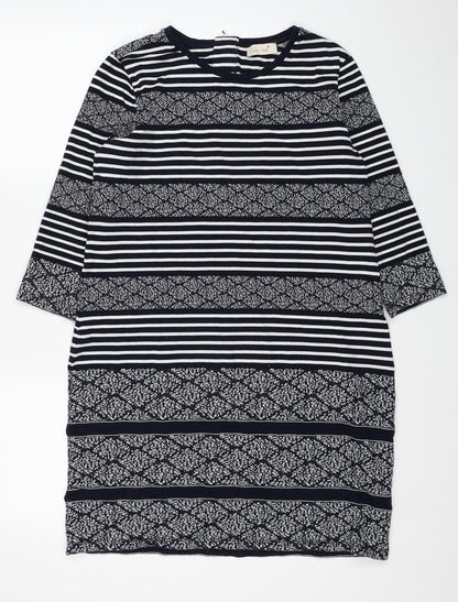 Per Una Womens Blue Geometric Cotton A-Line Size 14 Scoop Neck Zip