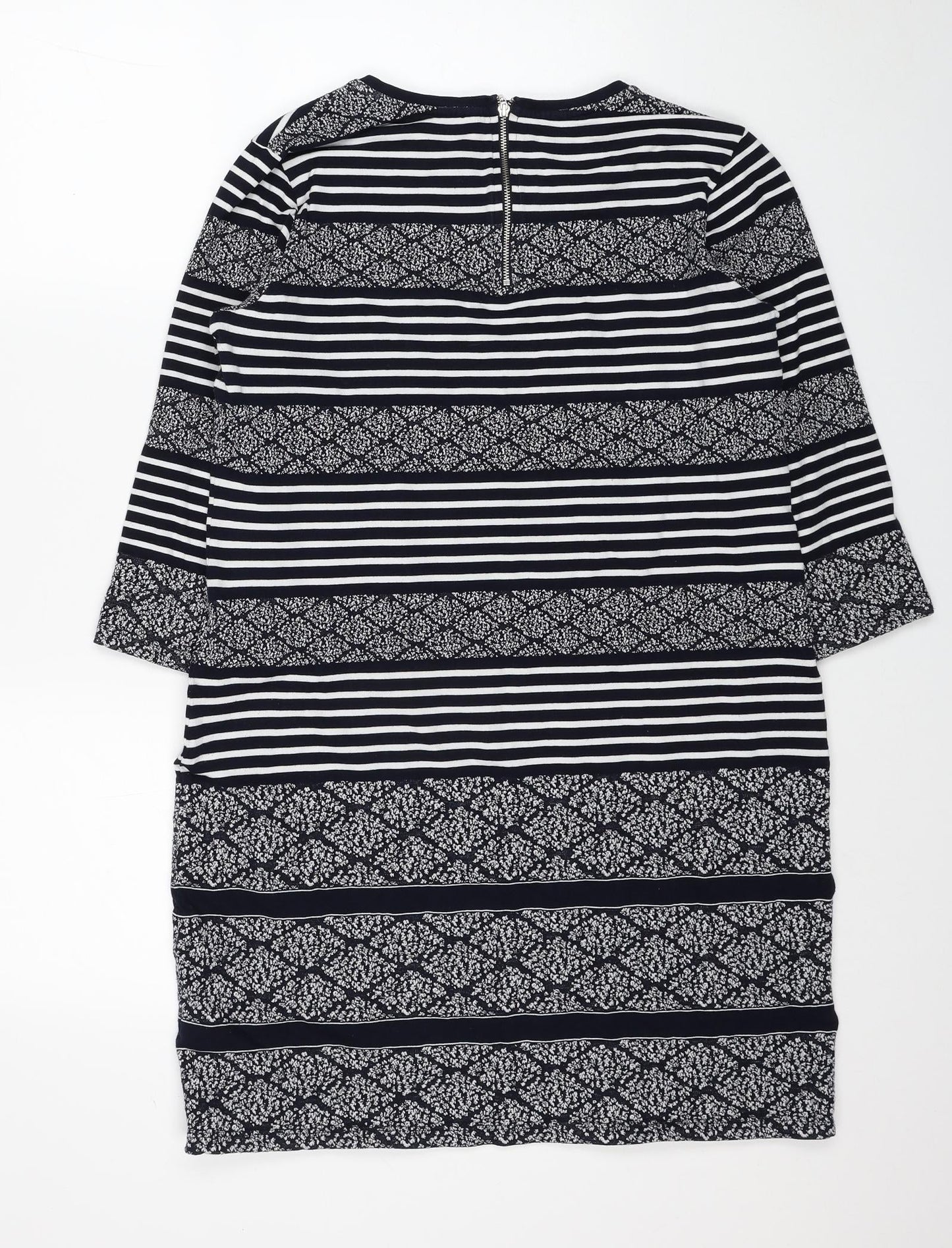 Per Una Womens Blue Geometric Cotton A-Line Size 14 Scoop Neck Zip