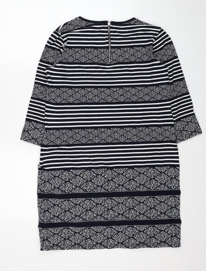 Per Una Womens Blue Geometric Cotton A-Line Size 14 Scoop Neck Zip