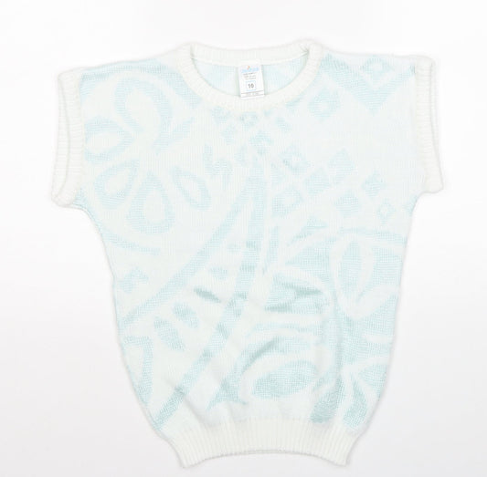 Littlewoods Womens White Round Neck Geometric Acrylic Pullover Jumper Size 10