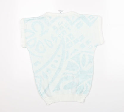 Littlewoods Womens White Round Neck Geometric Acrylic Pullover Jumper Size 10