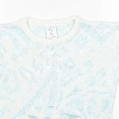Littlewoods Womens White Round Neck Geometric Acrylic Pullover Jumper Size 10