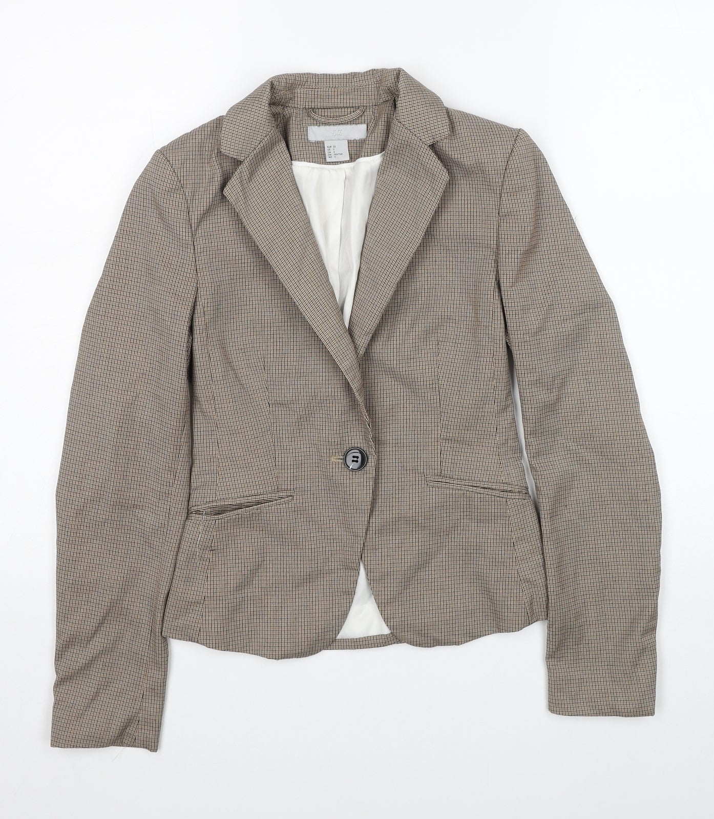 H&M Womens Beige Plaid Polyester Jacket Blazer Size 4