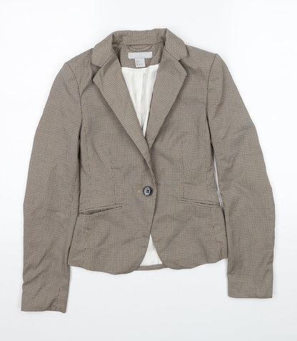 H&M Womens Beige Plaid Polyester Jacket Blazer Size 4