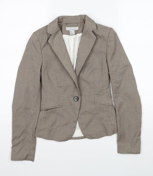 H&M Womens Beige Plaid Polyester Jacket Blazer Size 4