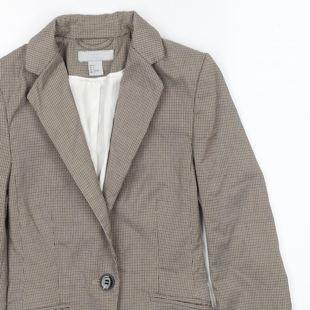 H&M Womens Beige Plaid Polyester Jacket Blazer Size 4