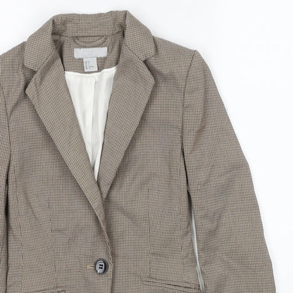 H&M Womens Beige Plaid Polyester Jacket Blazer Size 4