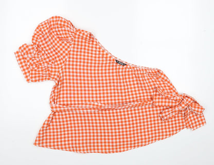 SheIn Womens Orange Polyester Cropped Blouse Size L One Shoulder