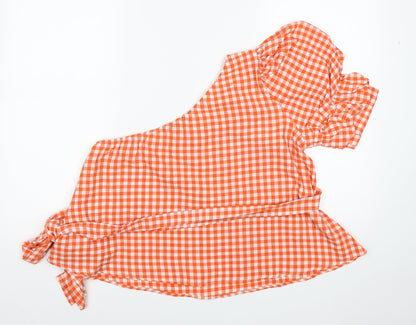 SheIn Womens Orange Polyester Cropped Blouse Size L One Shoulder