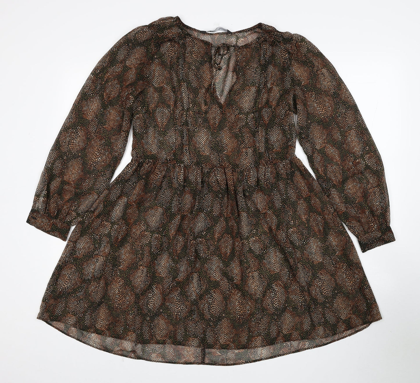 Zara Womens Brown Geometric Polyester Fit & Flare Size XS Round Neck Pullover