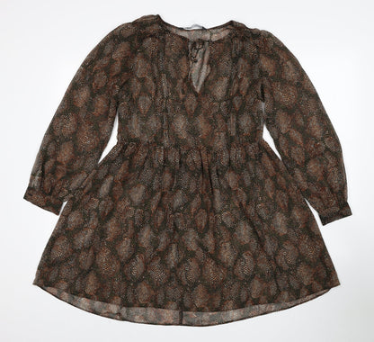 Zara Womens Brown Geometric Polyester Fit & Flare Size XS Round Neck Pullover