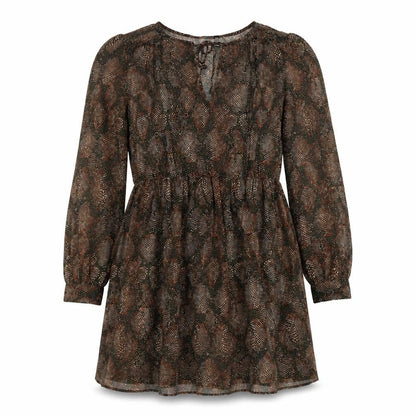 Zara Womens Brown Geometric Polyester Fit & Flare Size XS Round Neck Pullover