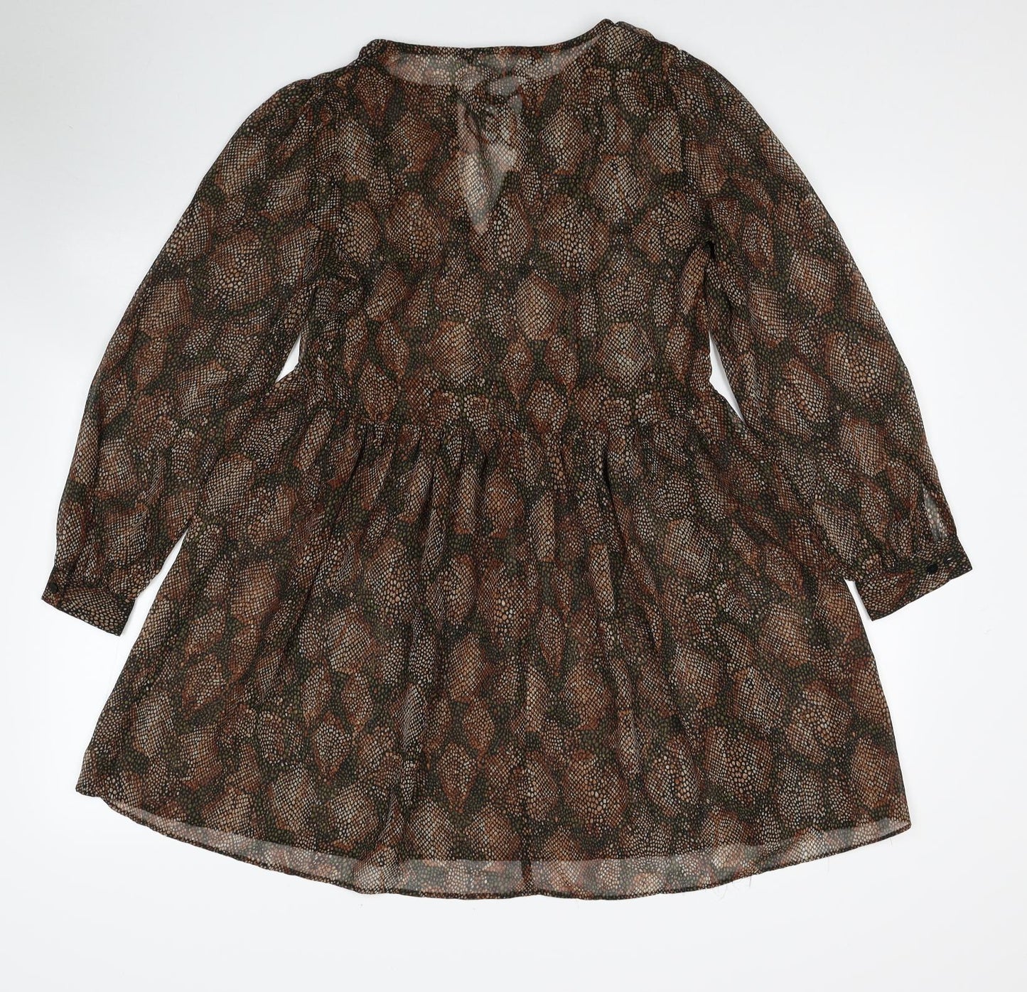 Zara Womens Brown Geometric Polyester Fit & Flare Size XS Round Neck Pullover