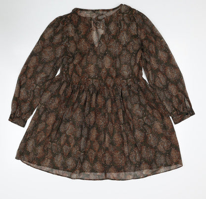 Zara Womens Brown Geometric Polyester Fit & Flare Size XS Round Neck Pullover