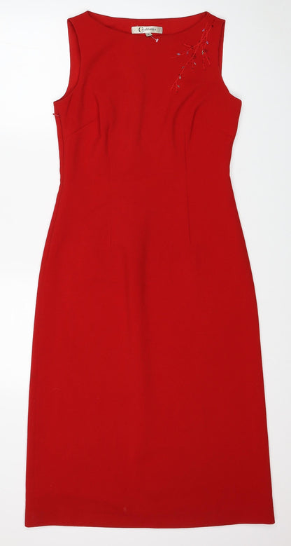 Casablanca Womens Red Floral Polyester A-Line Size M Round Neck Zip - Label Size 3