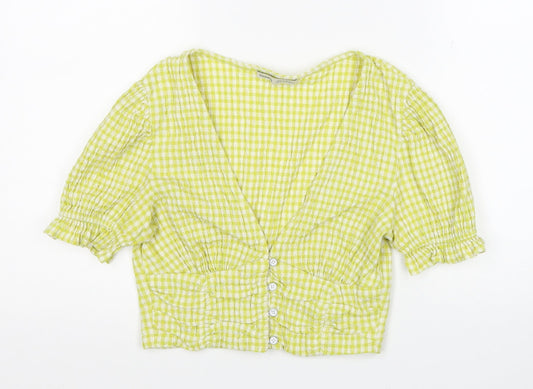 Womens UK Size M Pull&Bear Yellow Cropped Blouse