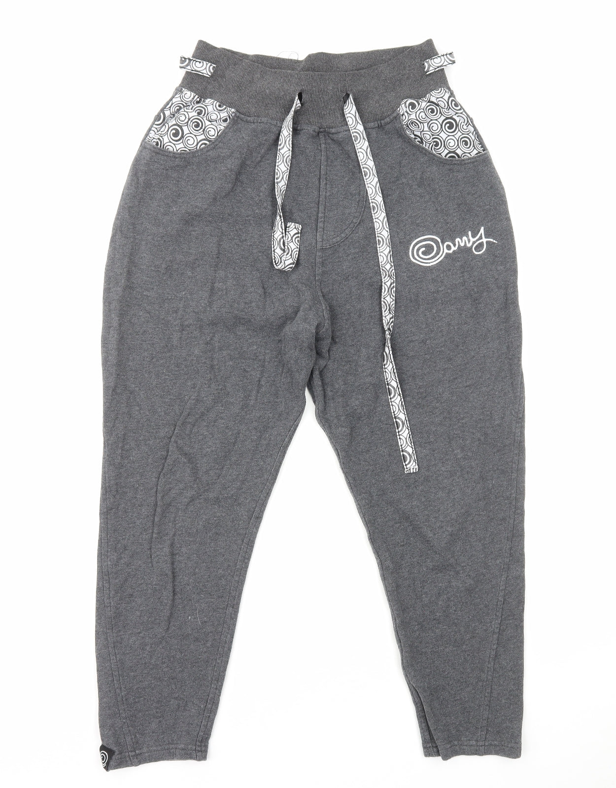 Amy Womens Grey Cotton Sweatpants Trousers Size S L23 in Regular Drawstring