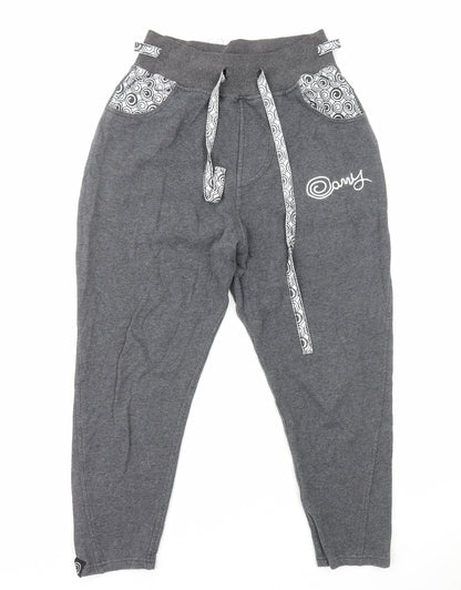 Amy Womens Grey Cotton Sweatpants Trousers Size S L23 in Regular Drawstring