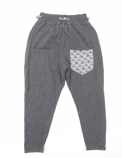 Amy Womens Grey Cotton Sweatpants Trousers Size S L23 in Regular Drawstring
