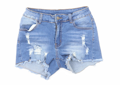 SheIn Womens Blue Cotton Hot Pants Shorts Size M L4 in Regular Zip - Distressed