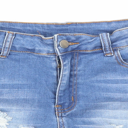 SheIn Womens Blue Cotton Hot Pants Shorts Size M L4 in Regular Zip - Distressed