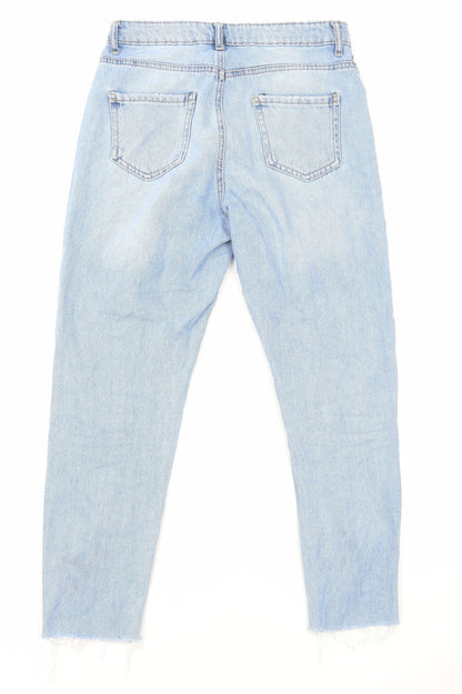 Primark Womens Blue Cotton Skinny Jeans Size 8 L26 in Regular Zip - Distressed Hems